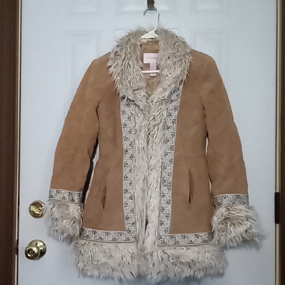 Xhilaration Tan and Cream Faux Fur Teddy Jacket